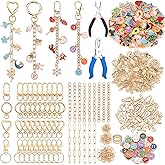485 Pcs Charms Lip Gloss Keychain Making Kit, DIY Bag Charm Kit Including 40 Key Chain Hooks 30 Extender Chains 212 Gold Charms & Letter 200 Jump Rings 1 Plier and 1 Puncher for Craft Supplies