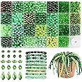Funtopia 1600pcs Green Glass Beads for Bracelets, 6mm Crystal Beads for Jewelry Making Beaded Plants, Round Glass Beads with 