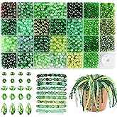 Funtopia 1600pcs Green Glass Beads for Bracelets, 6mm Crystal Beads for Jewelry Making Beaded Plants, Round Glass Beads with Faceted Bead Seed Beads for DIY Plant Making Crafts Earrings Necklace