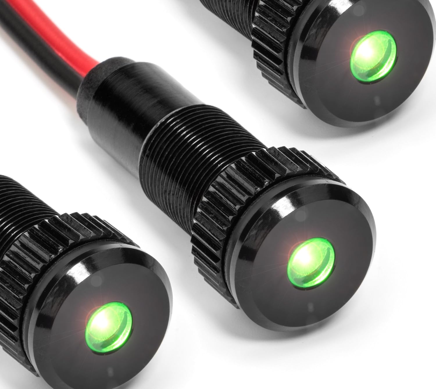 3 Pack of PLUG-N-PLAY Instrument Cluster LED Indicator Light Dash Bulbs. Aluminum Pilot Lights. Color Acrylic Lens. Flush Panel Mount 5/16" 8mm 12V for Speedometer Odometer (Black Bezel, Green LED)