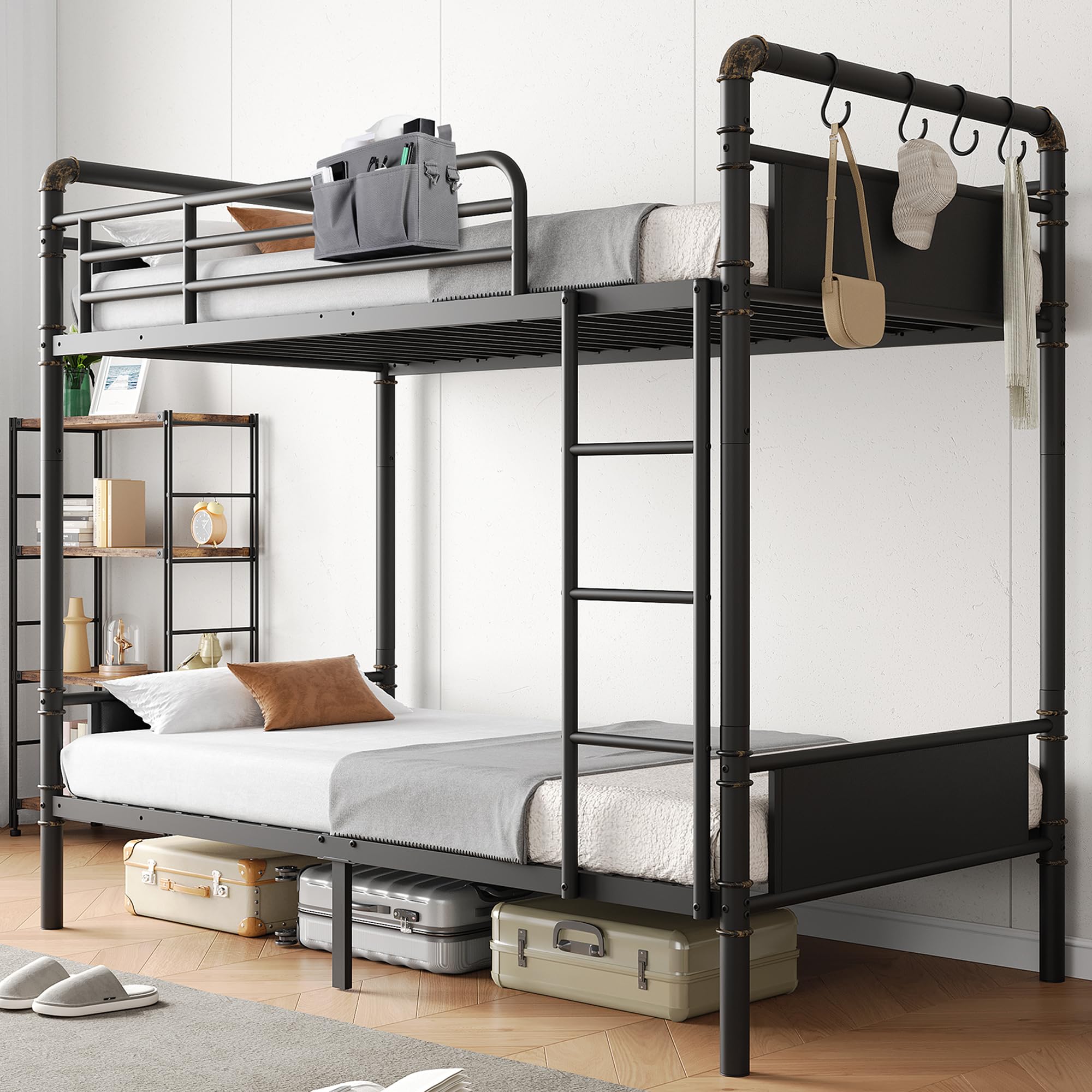 Photo 1 of ** LOOSE HARDWARE*
Jocoevol Bunk Bed Twin Over Twin, Heavy Duty Metal Bunkbeds with Ladder and Full-Length Guardrail, Convertible into 2 Individual Beds for Kids, Teens and Adults, Under-Bed Storage Space, Black