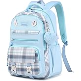ASKSKY Girls Backpack, Kawaii Bookbag for Teen Multiple Pockets Kids School Backpack for Primary Elementary Middle School,Age 6-14, Blue