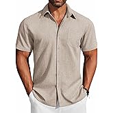 COOFANDY Men
s Button Down Shirts Short Sleeve Casual Shirts Summer Beach Linen Shirts with Pocket