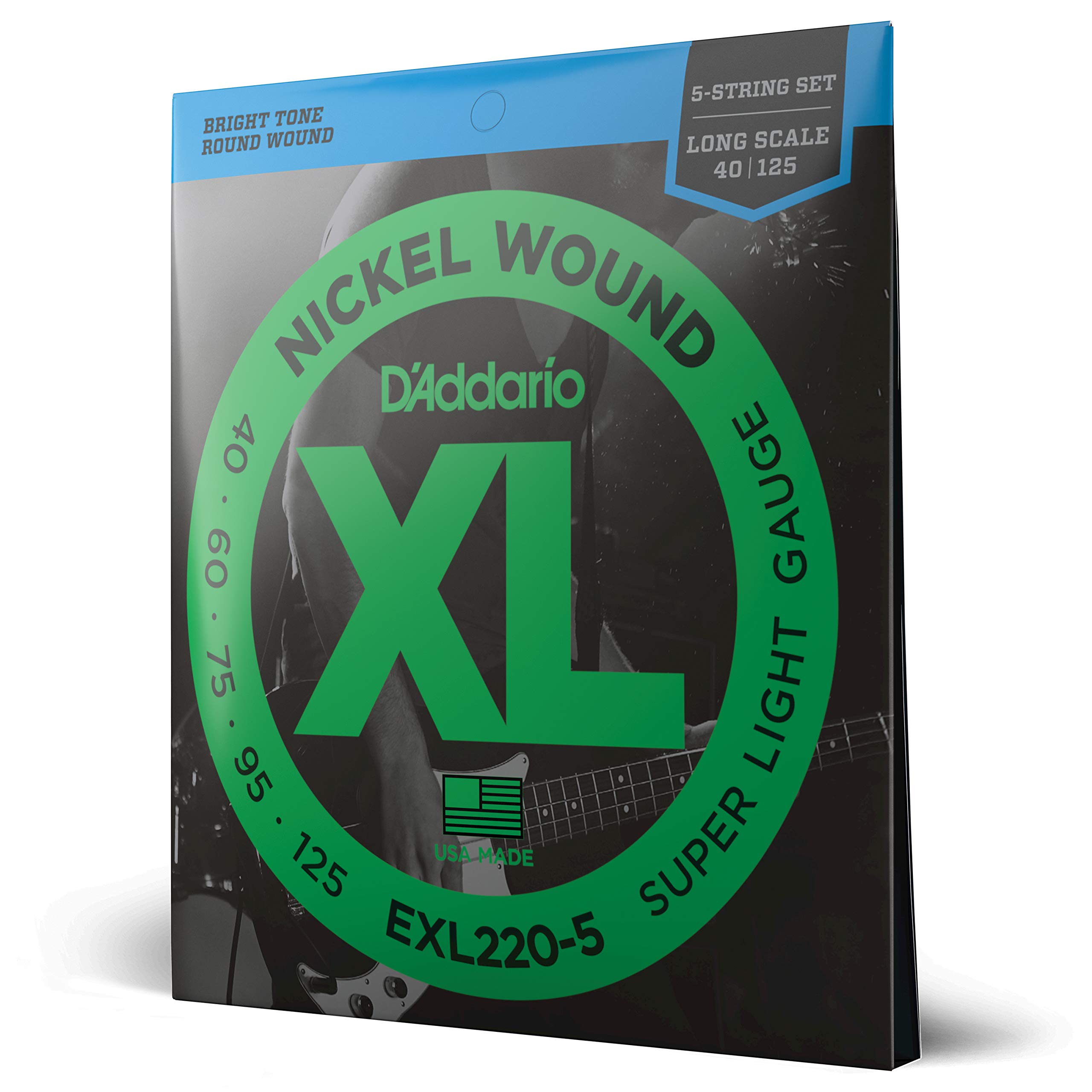 D'Addario Bass Guitar Strings - XL Nickel - EXL220-5 - Perfect Intonation, Consistent Feel, Powerful Durability - 5 String Set - 40-125 Super Light 5-String, Long Scale — image 1