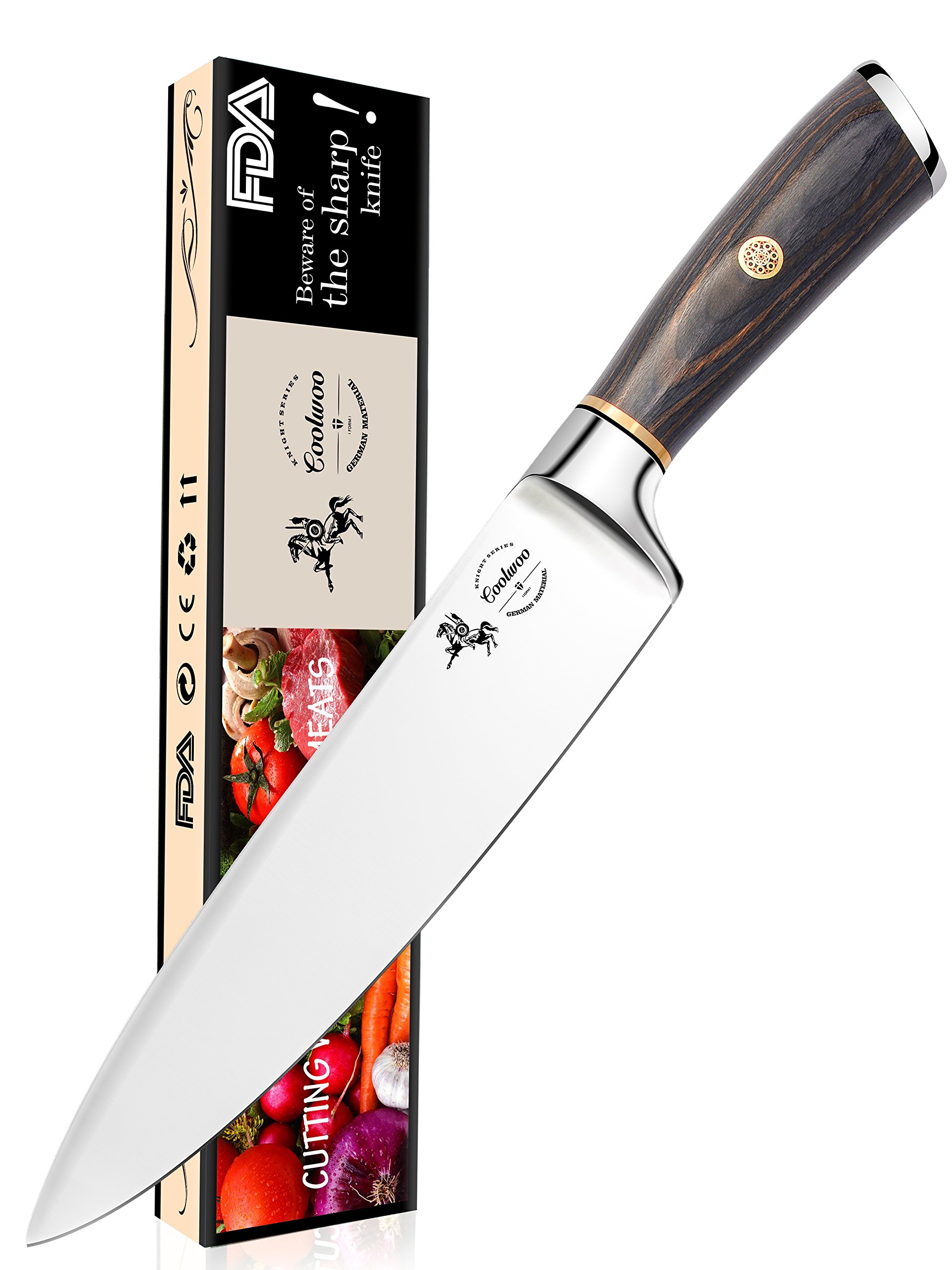 Küchenmesser, Profi 20cm Kochmesser ,Chefmesser, Gemüsemesser,Allzweckmesser, Kartoffelschälmesser aus hochwertigem Carbon Edelstahl,Extra Scharfe Messerklinge, Ergonomischer Holz-Griff