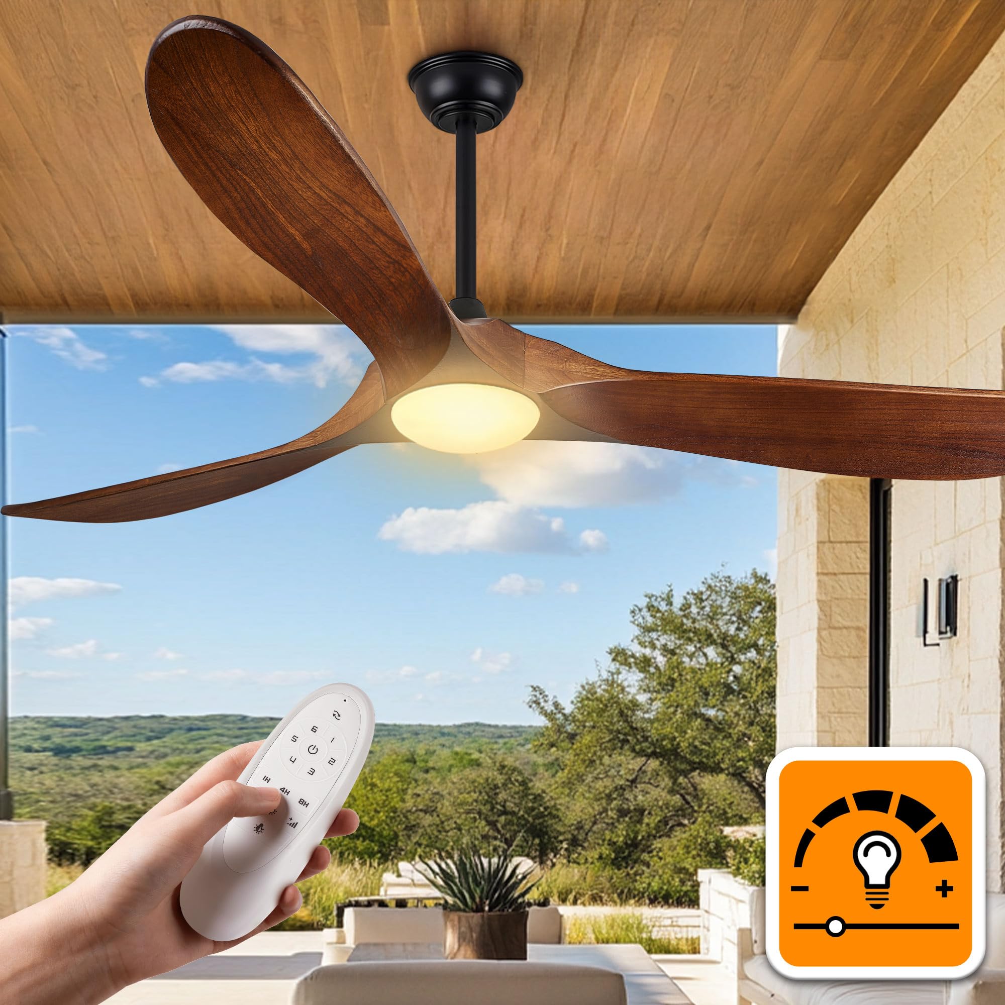 Haipeel 52 Inch Outdoor Ceiling Fans with Lights, Dimmable Solid Wood ...