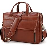 Masa Kawa Leather Briefcase for Men 15.6", 17" Laptop Computer Case Business Travel Work Messenger Cross Body Shoulder Bag