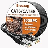 Brozzag 100 Ft Ethernet Cable for Cat5E/Cat6, 10Gbps 24AWG Cat6 Network Cable, Direct Burial Cable, UTP, LLDPE, RJ45 Patch LA