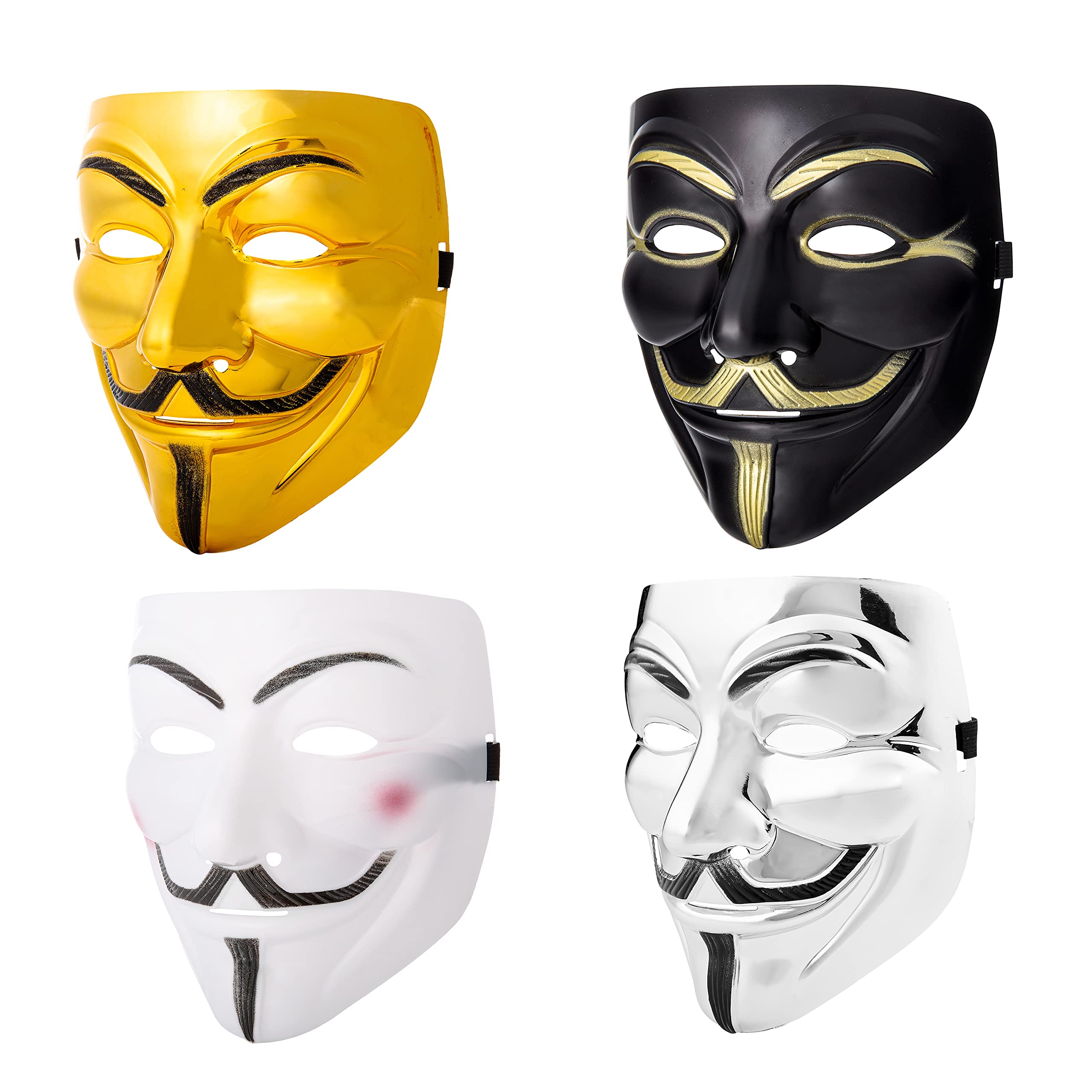 Ultra 1 White 1 Black 1 Gold 1 Silver Guy Fawkes Mask Hacker Anonymous Halloween Fancy Dress Adults Kids Childrens Costume Play Anon Mask Fancy Dress Adults Kids Face Mask Costume Party