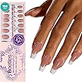 Beetles French Tip Press On Nails - 150Pcs 15 Sizes 4-in-1 Medium Coffin Brown Etch X Pre-Primer & Base Coat, No File Need Easy False Nail Tips for Nail Extension Nail Art Valentines Nails for Women