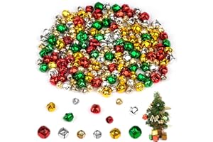 OKXIRI 200 Pcs Jingle Bells for Crafting,4 Colors Small Christmas Bells with Loud Sound, Mini Colorful Craft Bells Bulk for Christmas Halloween Home and Pet Decorations Xmas Party (0.3/0.4/0.47 inch)