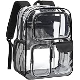 PACKISM Clear Backpack for School - 17 Inch Large Heavy Duty Clear Bookbag 3 Front Pockets for Boys Girls Students (Age 12+)