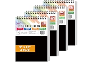 WINNER Lot de 4 carnets de croquis de 22,9 x 30,5 cm, 400 feuilles à spirales, 30,8 kg/100 g/m², blanc sans acide, carnet de 