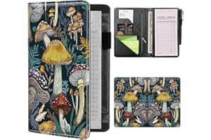 BWEGRHE Server Books for Waitress Waiter with Zipper Pocket, Autumn Mushrooms Server Book for Men & Women, Restaurant Server Pads Waitstaff Organizer Guest Check Presenters Server Wallet Money Holder