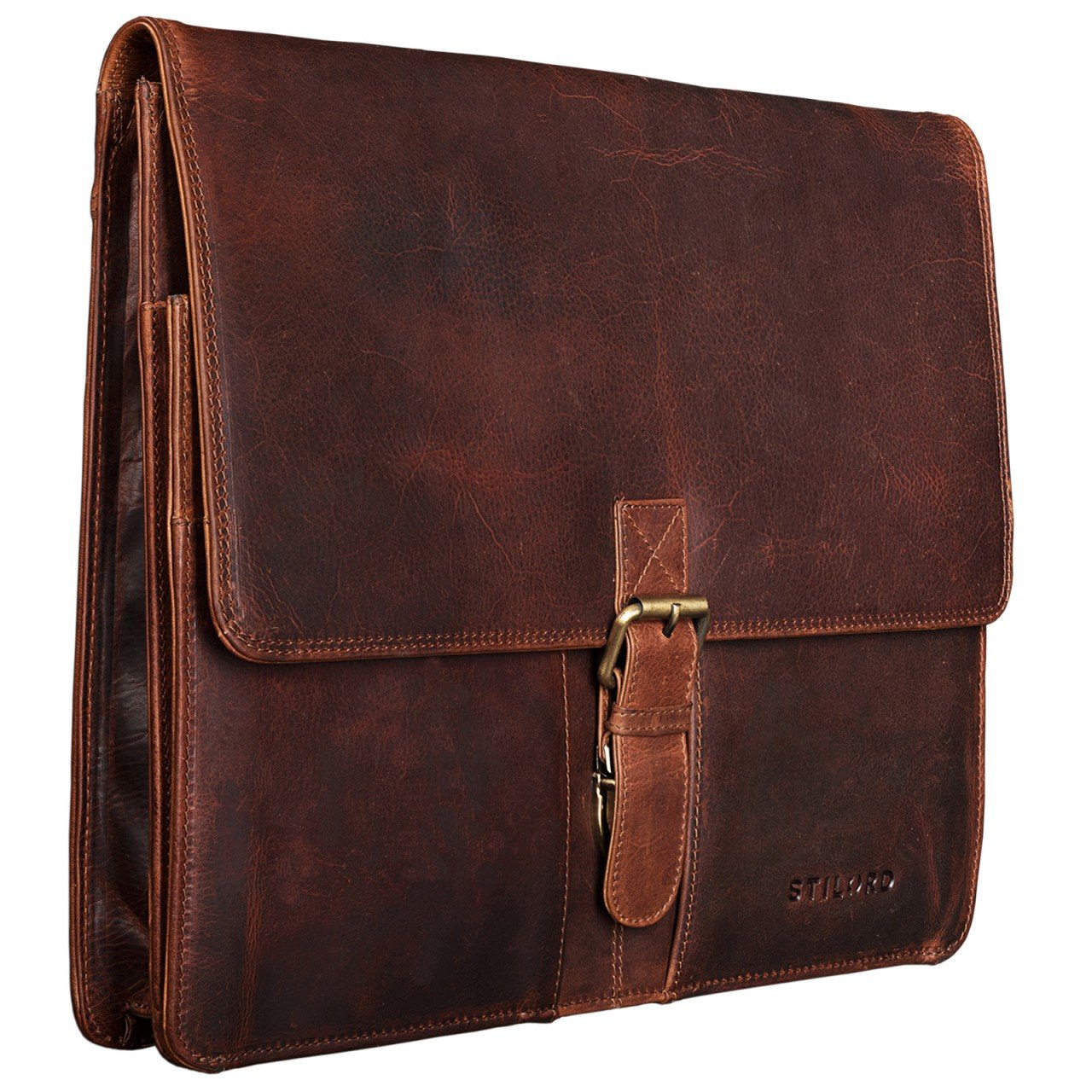 STILORD "Magnus" Conference Folder A4 Leather Portfolio Document Folder Sophisticated Vintage Design fit for 13,3 MacBooks Genuine Leather Colour:Kara - Cognac