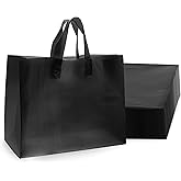 Prime Line Packaging Plastic Shopping Bags, Frosted Tote Bags with Handles for Small Business, Black Merchandise Bags, Retail, Boutiques, Bulk 16x6x12, 50 Pack