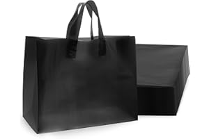 Prime Line Packaging Plastic Shopping Bags with Handles for Small Business, Black Frosted Tote, Merchandise, Retail, Boutiques, Bulk, 16x6x12 100 Pack
