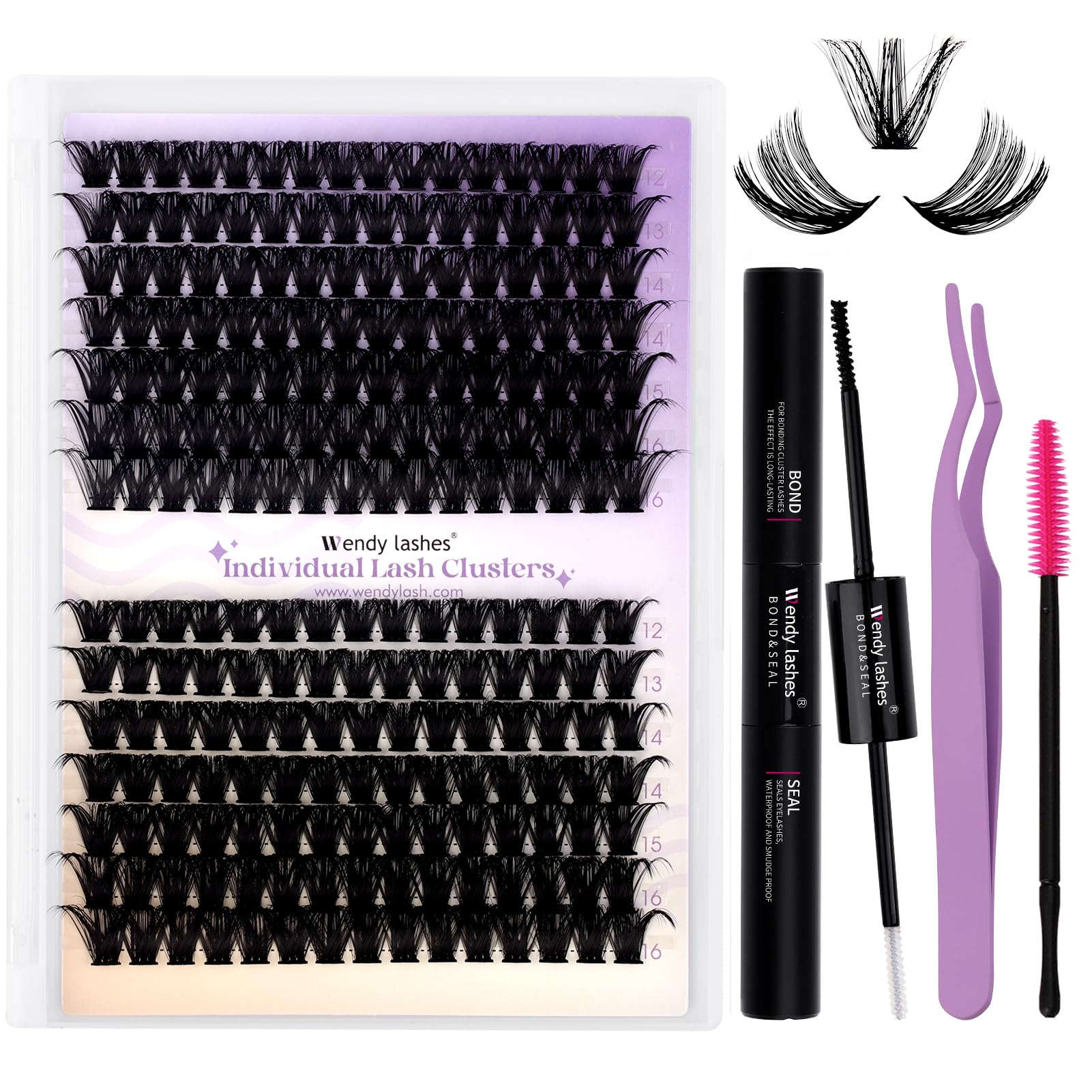 Lash Clusters Kit 80D+100D Cluster Lashes D Curl 0.07 12-16mm DIY Lash Extensions Kit Wide Stem Individual Eyelash Clusters Eyelash Extension(80D+100D-0.07D-1216) — image 1