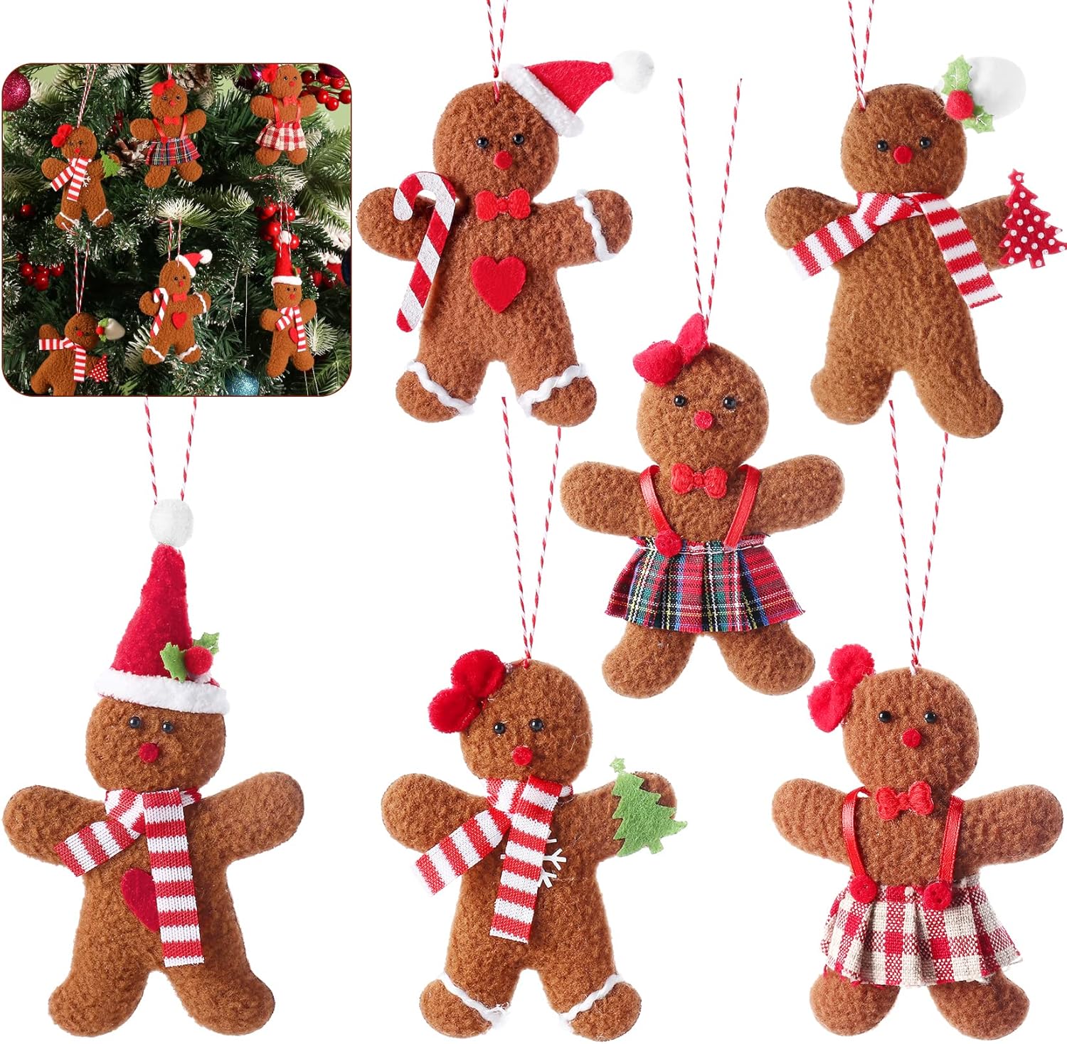 Ornaments - 6PCS Felt Gingerbread Man Ornaments for Christmas Tree Decorations, 4.7Inch Retro Gingerbread Man Plush Doll Christmas Gingerbread Hanging Charms Soft Toys for Holiday Indoor Home Decor