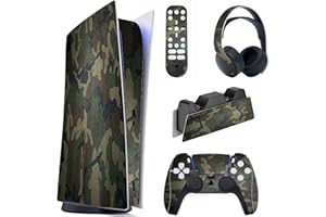 PlayVital Army Green Camouflage Full Set Skin Decal for ps5 Console Digital Edition, Sticker Vinyl Decal Cover for ps5 Controller & Charging Station & Headset & Media Remote