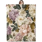VOPNXLT Vintage Floral Blanket, Soft Cozy Lightweight Elegant Peony and Rose Bloom Throw Blanket for Women Girls, Sofa Couch Bed 50x60 Inch Flannel Romantic Cottagecore Blankets for Travel Decor Gifts