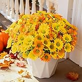 Yaccmpo Daisy Artificial Fake Flowers Plants for Outdoor Outside Fall Decor, 6 Bundles Fake Mums UV Resistant Look Real for Planter Pot Porch Patio Balcony Garden Yard (Orange Yellow)