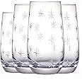 SHOSHIN Hand-Cut Highball Glasses – 17 oz Set of 4, Premium Lead-Free Crystal Drinking Glasses with Star Pattern, Ideal for Water, Collins Cocktails, and More, Dishwasher Safe