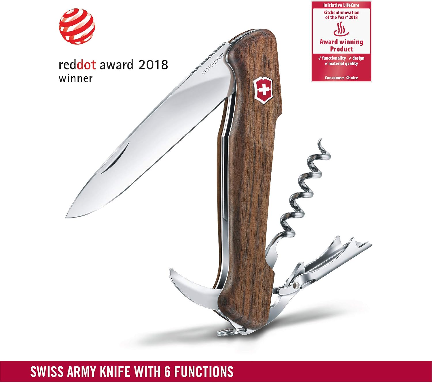 Victorinox Wine Master Swiss Army Knife, Large, Wine Opener, Multi Tool, 6 Functions, Bottle Opener, Corkscrew, Wood - Image 4