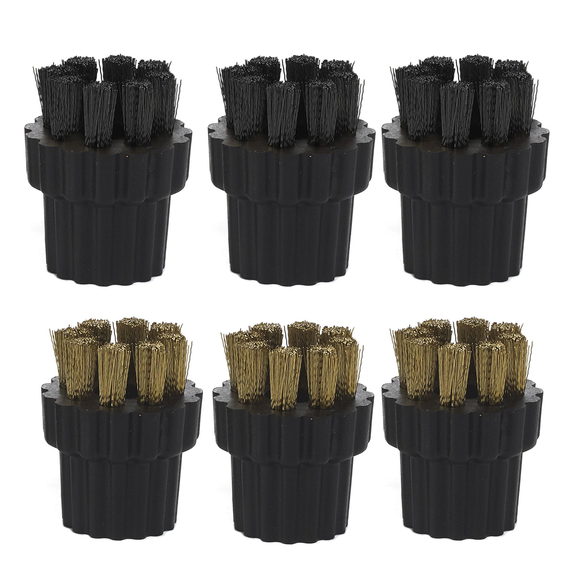 H2O Steam Mop Replacement Brushes (6 Pack) -3 Nylon & 3 Metal Black Brushes - Uses: Bathroom Cleaner, Kitchen Cleaner, Spot Cleaner & Outdoor Cleaner with H20 HD X5 — image 1