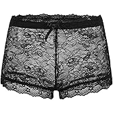 OYOANGLE Women's Floral Lace See Through Shorts Elastic Waist Bow Knot Y2k Going Out Shorts