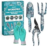 WORKPRO Aluminum Garden Tool Set, 4PCS Heavy Duty Hand Garden Tools with Box Include Trowel, Rake, Pruner, Garden Gloves, Blu