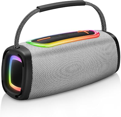 Altavoz Bluetooth portátil, 36 horas de tiempo de reproducción, batería de 6000 mAh, Bluetooth 5.4, sonido estéreo fuerte, graves amplificados, protección contra salpicaduras IP6, luz LED, caja de