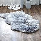 OJIA Deluxe Soft Faux Sheepskin Chair Cover Seat Pad Plain Shaggy Area Rugs For Bedroom Sofa Floor (Grey, 2ft x 3ft)
