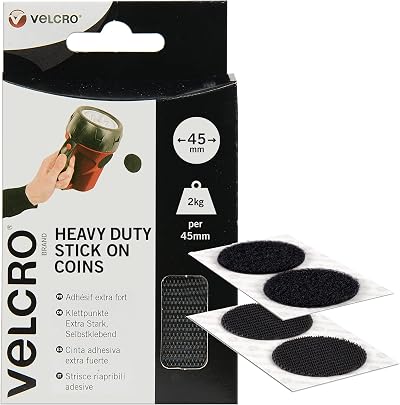 VELCRO Brand Heavy Duty Stick-On Coins 45mm x 45mm 6 Pack Black
