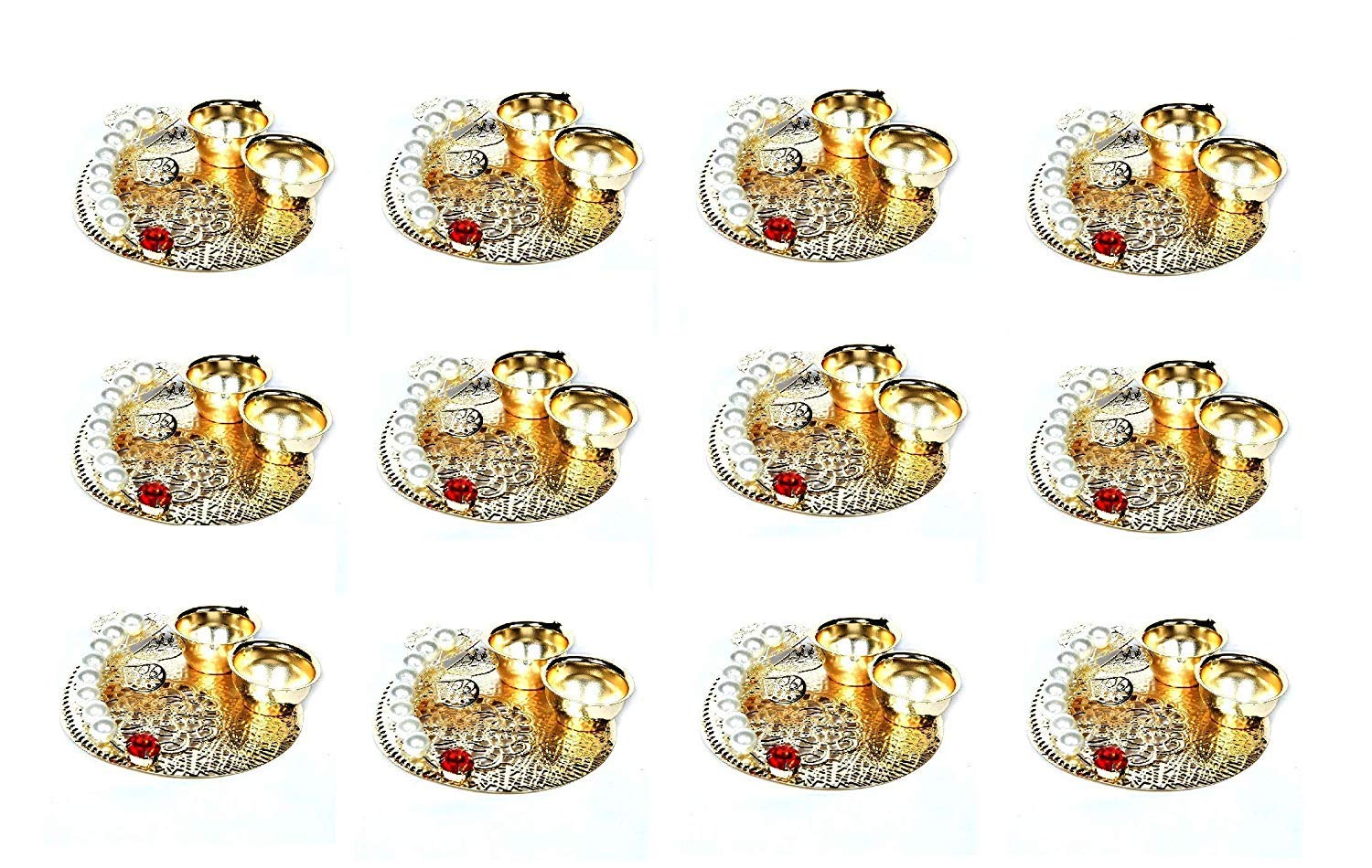 Itiha® Pearl Floral Set of 12 Haldi Kumkum Holders or Kankavati for Wedding Return Gift, Diwali Gift, Mehendi Return Gift, Bulk Gift Items (4.5 inches)