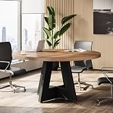 Tribesigns 47-Inch Round Conference Table for 4-6 People, Wooden Meeting Room Table with Thicken Tabletop and Wood Base (Brown+Black)