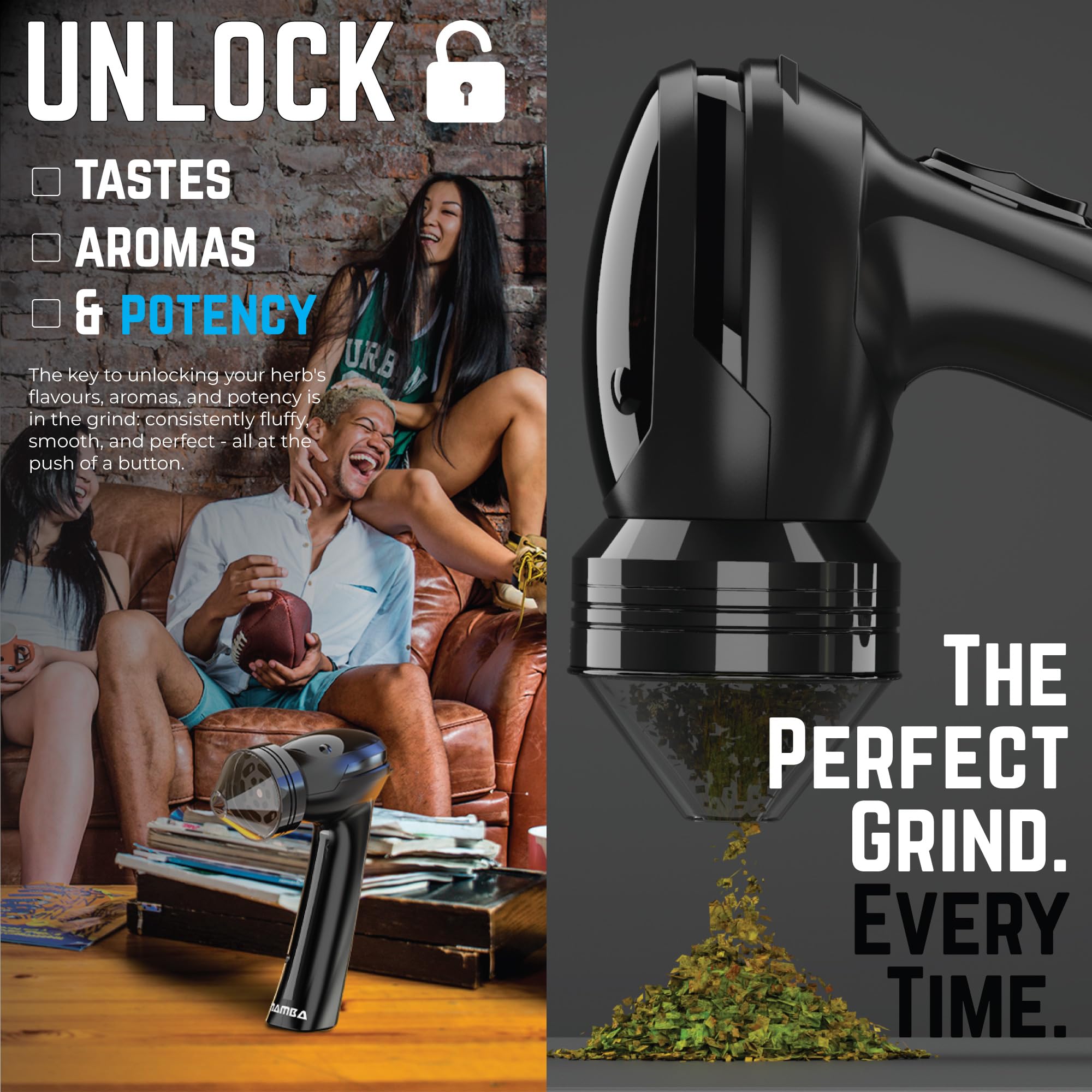 Mamba Original 1g Black USB Electric Herb Grinder. Small Portable Metal Herbal Machine & Spice Mill for the Kitchen