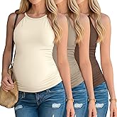 Sweetyweee 3 Pack Women's Maternity Halter Camisole Tank Tops Ruched Side Sleeveless Pregnancy Shirts Summer Basic Undershirt