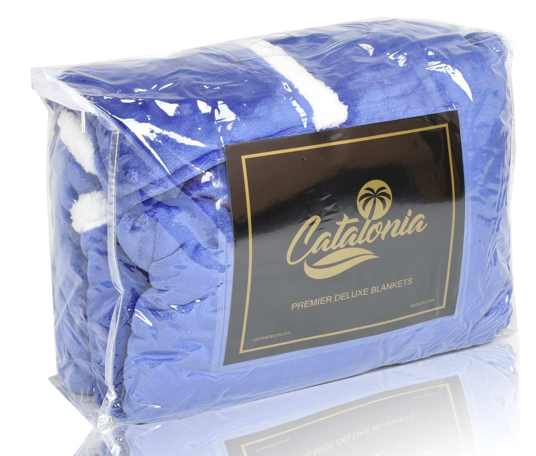Catalonia Platinum Blanket with Sleeves, Dual Microplush Fleece Sherpa Warm Blankets for Adult Women Men 183cm x 140cm, Blue