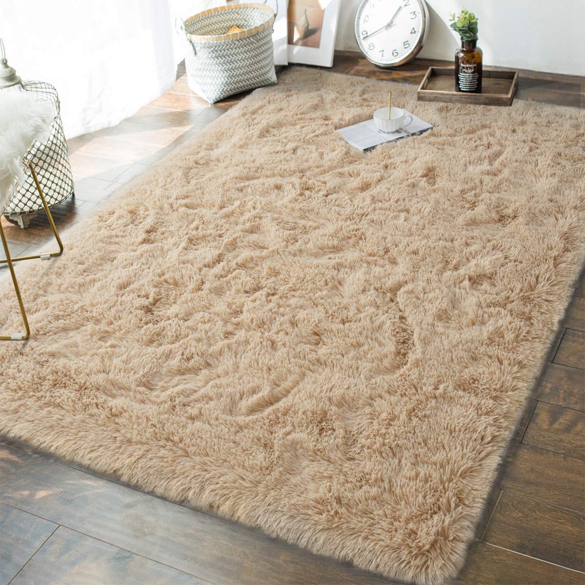 Andecor Soft Fluffy Bedroom Rugs, 5 x 8 Feet Indoor Shaggy Plush Area Rug for Boys Girls Kids Baby College Dorm Living Room Home Decor Floor Carpet, CamelOEKO-TEX STANDARD 100