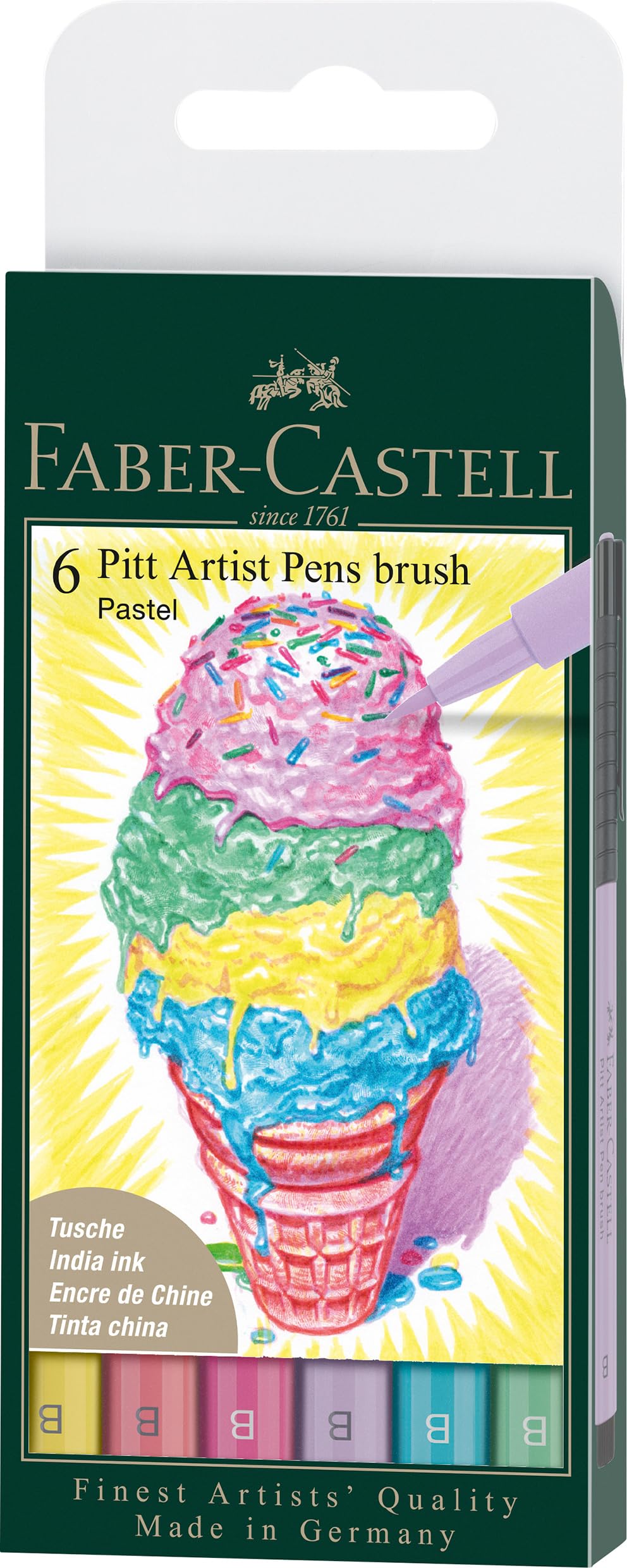 Faber-Castell Art & Graphic Pitt Artist Pen Brush India Ink Pen, Pastel, Wallet of 6, for Art, Craft, Drawing, Sketching, Home, School, University, Colouring
