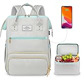 ETRONIK Lunch Backpack, 15.6 Inch Laptop Backpack with USB Port, Stylish Nurse, Teacher Work Bag with Insulated Cooler Lunch Box for Women Men, College Backpack for Travel, Grey Blue | with USB Port, Stylish, Nurse, Teacher, Work Bag