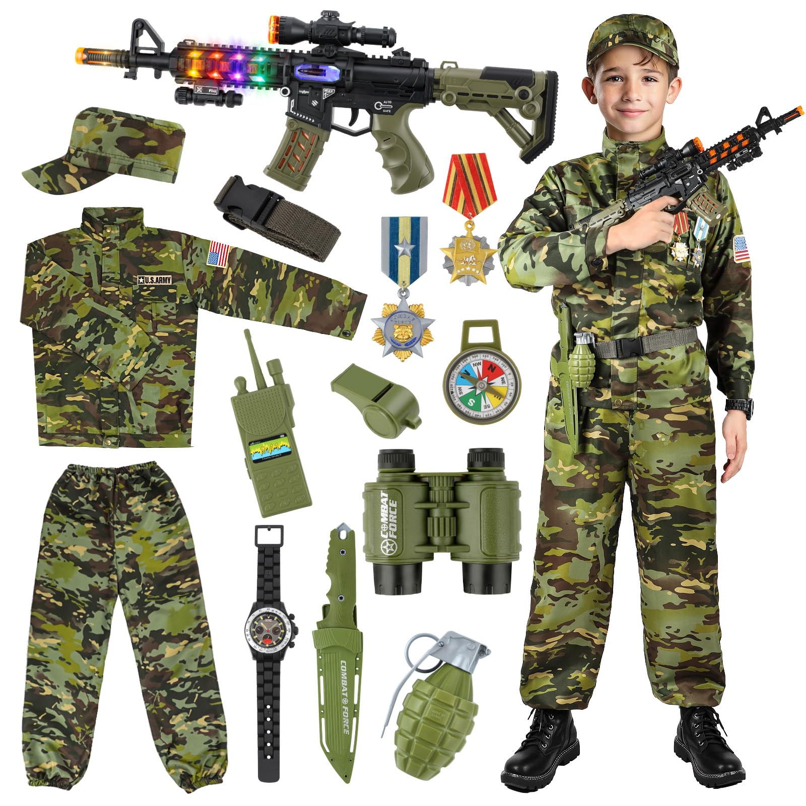 Photo 1 of Metemot Kids Army Costume for Boys, Military Army Costume with Army Toys, Solider Boy Dress up, Halloween Costumes for Boys…