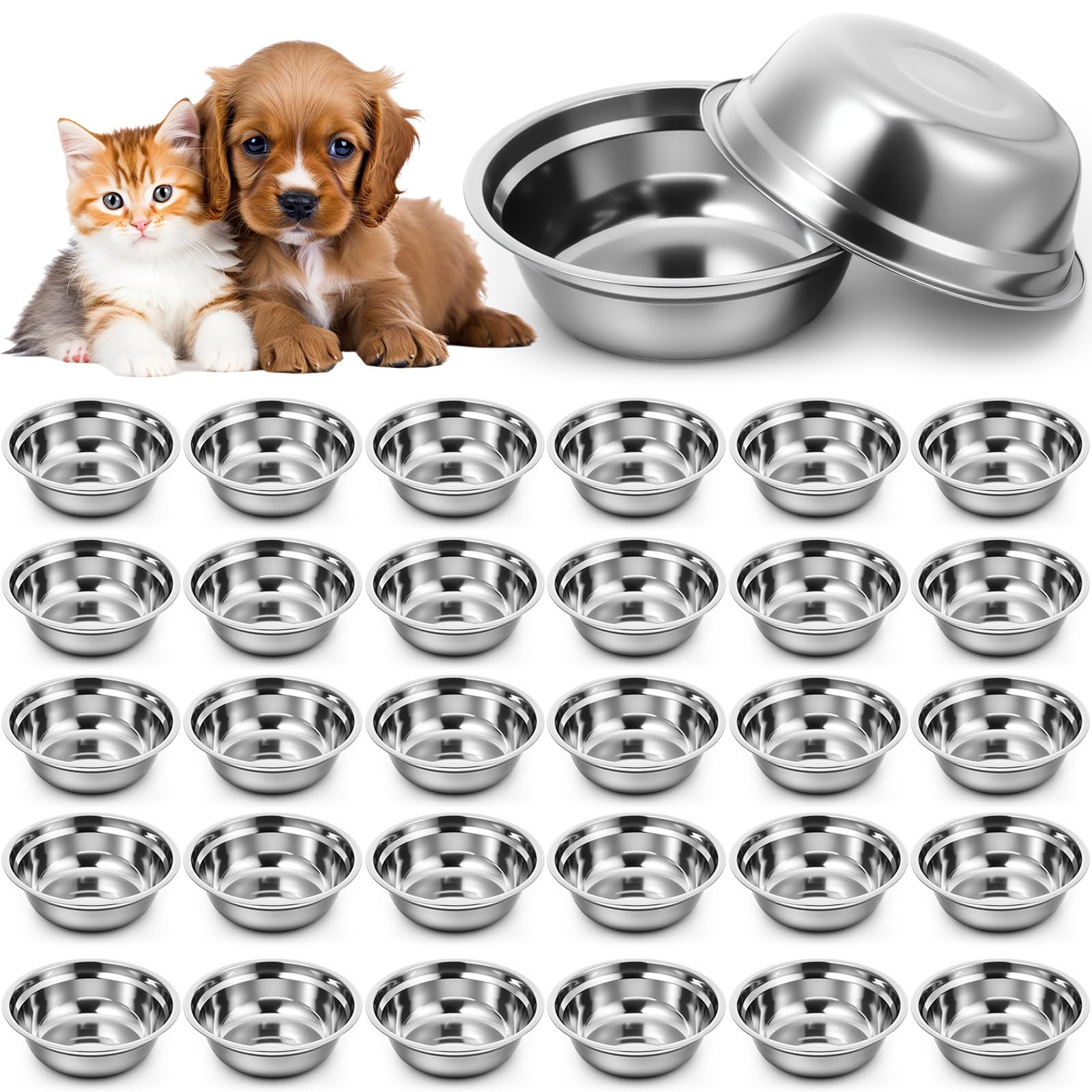 Photo 1 of Zhehao 30 Pcs Stainless Steel Dog Bowls Bulk Metal Dog Food and Water Container Replacement Lightweight Pet Bowl for Cage Kennel and Crate(23 oz)