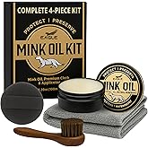 4-in-1 Mink Oil Leather Conditioner Kit – 3.52oz Waterproof Paste with Horsehair Brush, Sponge & Microfiber Cloth – Leather Cleaner & Protector for Boots, Shoes, Jackets, Saddles & Bags