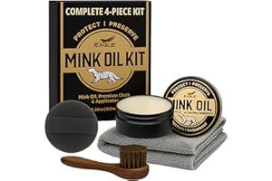 EAGLE 4-in-1 Mink Oil Leather Conditioner Kit – 3.52oz Waterproof Paste with Horsehair Brush, Sponge & Microfiber Cloth – Leather Cleaner & Protector for Boots, Shoes, Jackets, Saddles & Bags