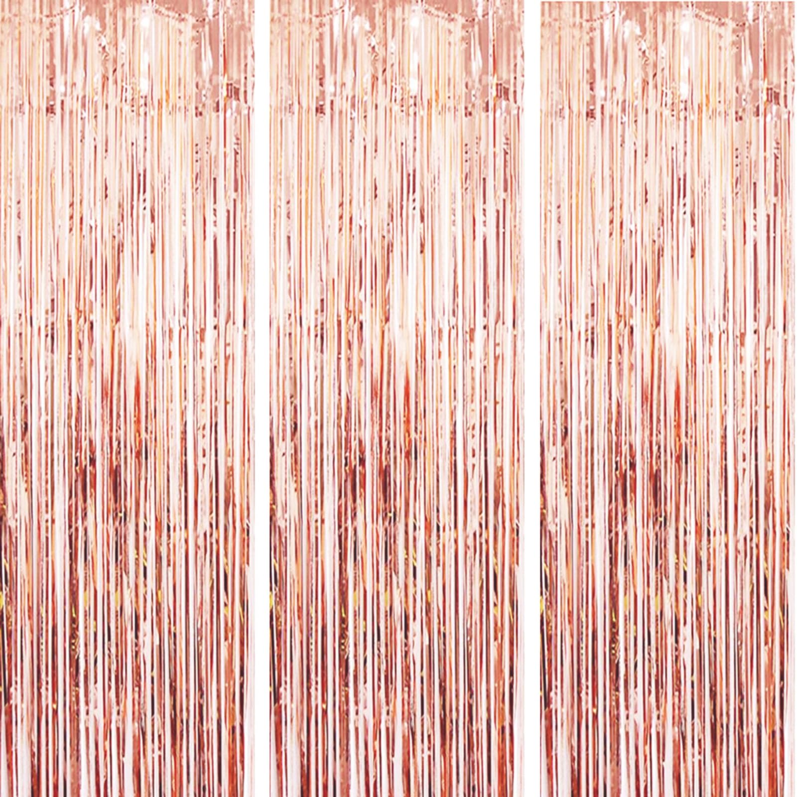 AILEXI 3 Pack 3ft*8ft Metallic Tinsel Curtains Foil Fringe Shimmer Streamers Curtain Door Window Decoration for Party Supplies - Rose Gold