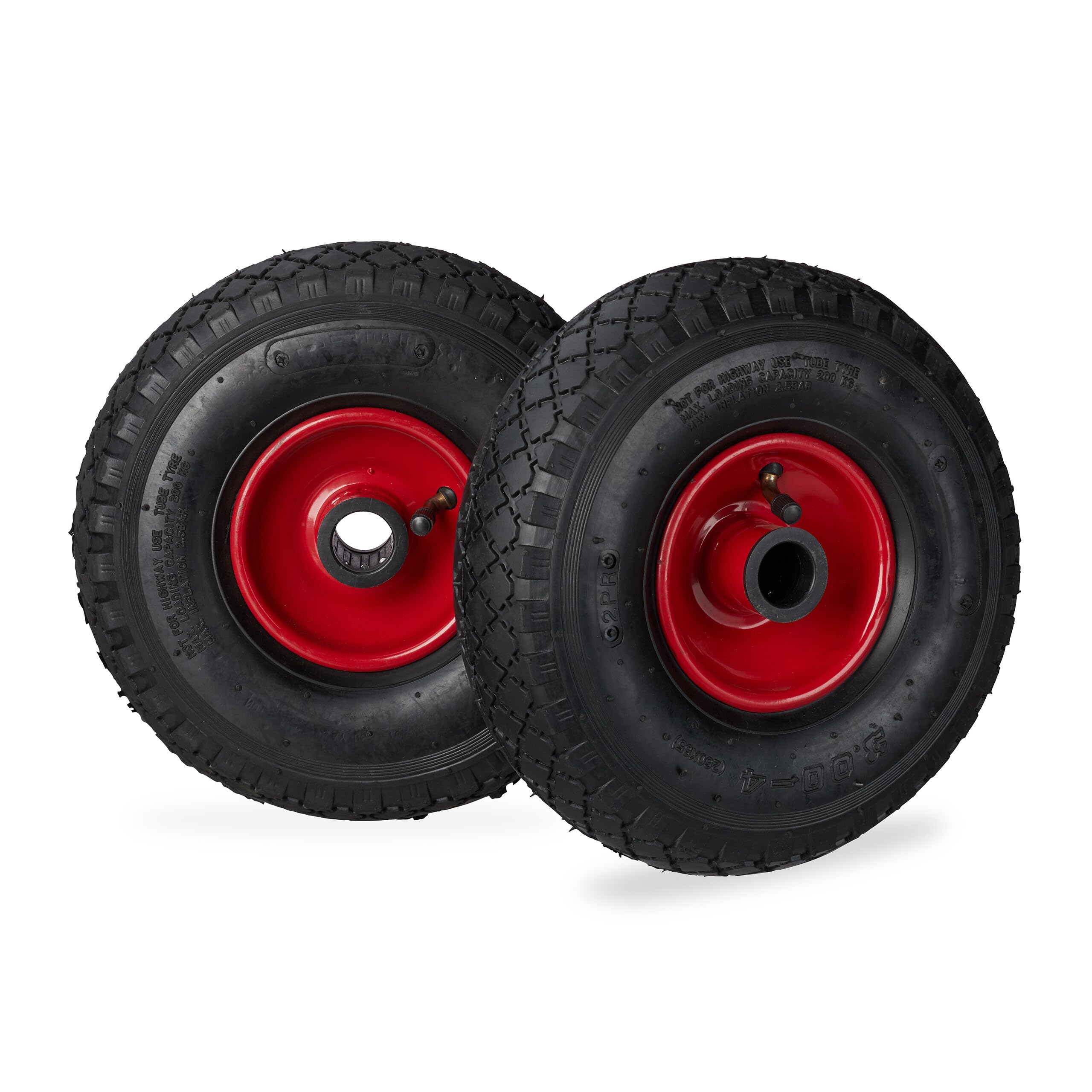 Relaxdays Set of 2 Hand Truck Spare Tyres, 3.00-4, Pneumatic Wheels with Steel Rim, 25 Hub Diameter, Multicolour