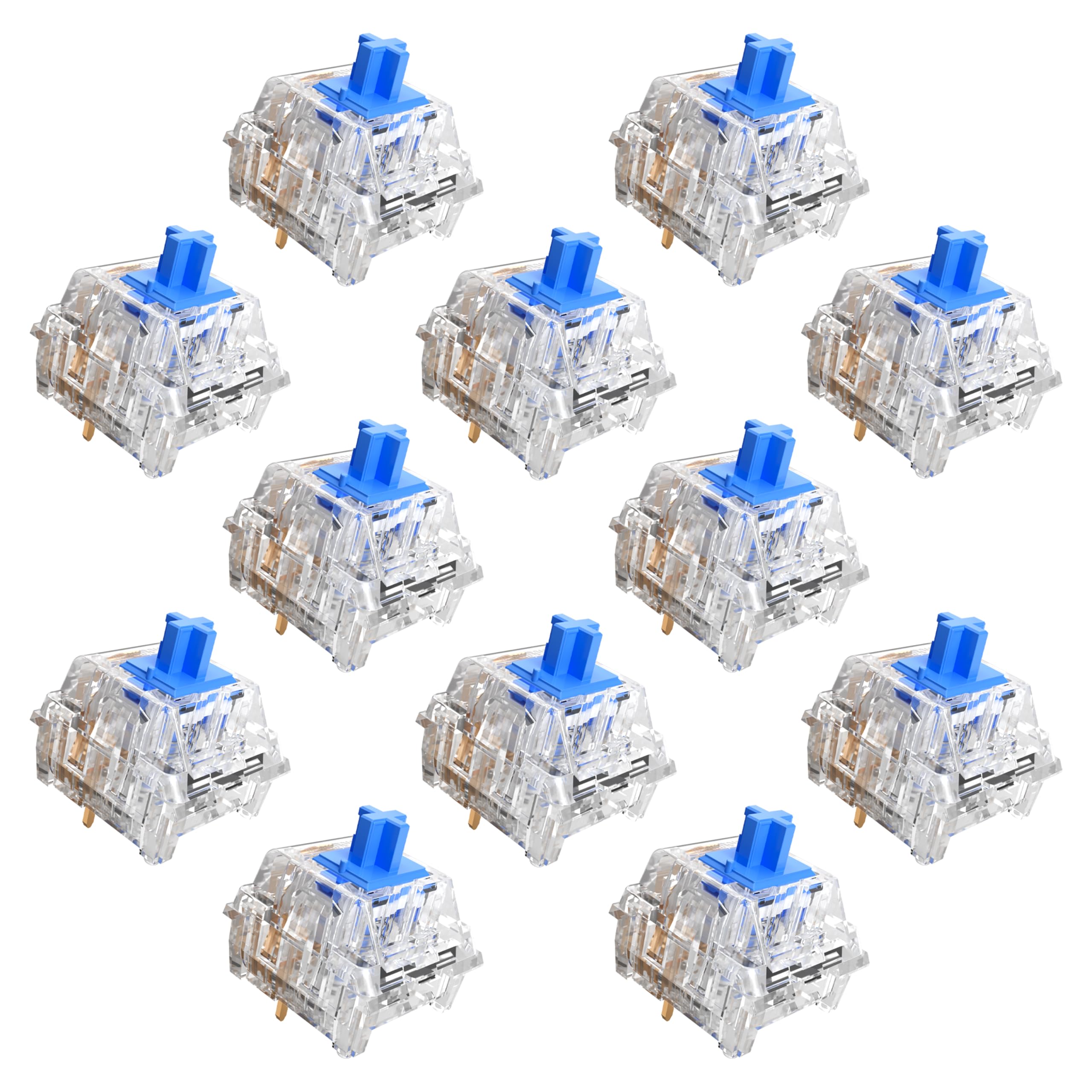 Zhouwang Crystal Blue Switch Mechanical Keyboard Replacement,Clickers for 3D Prints,3 Pin Clicky Accurate Typing Dustproof Gaming Keyboard Switches with 2 Kailh Box Clicky Switches(70+2Pcs)