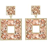 Canboer Rhinestone Square Statement Dangle Earrings Trendy Crystal Geometric Drop Earrings Hypoallergenic Jewelry for Women Party